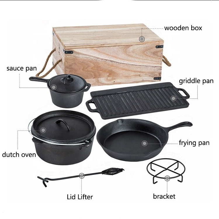 Outdoor Cooking Dutch Oven Pot Set Campfire BBQ cast iron camping cookware set