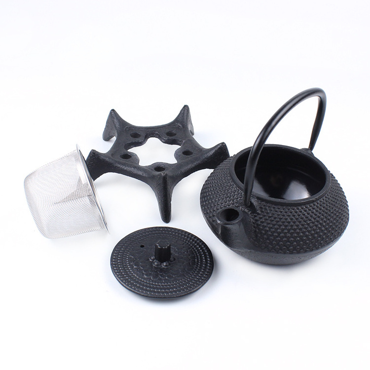 chinese black decorative metal cast iron enamel tea pot set