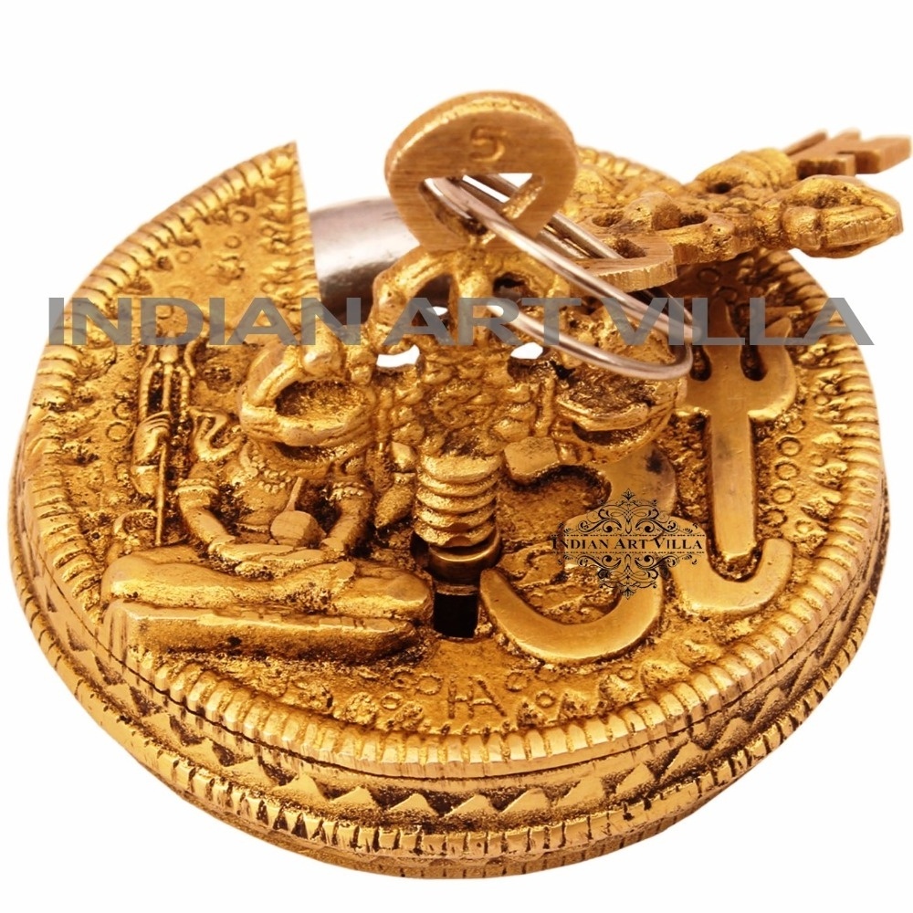 IndianArtVilla Brass Om Design Round Lock with 2 Keys  Security Lock for Temple Home Office