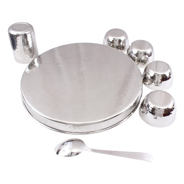 Personalized Stainless Steel Hammered 7 Piece Dinner Set At Wholesale Price  Stainless Steel Hammered 7 Piece Dinner Set