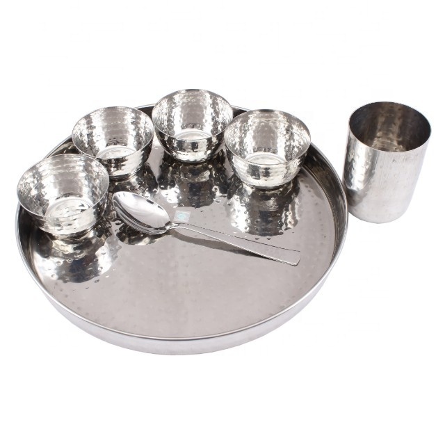 Personalized Stainless Steel Hammered 7 Piece Dinner Set At Wholesale Price  Stainless Steel Hammered 7 Piece Dinner Set