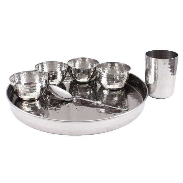 Personalized Stainless Steel Hammered 7 Piece Dinner Set At Wholesale Price  Stainless Steel Hammered 7 Piece Dinner Set