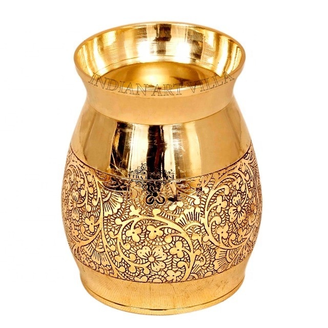 Best Quality Brass Glass For Drinking Water Brass Embossed Flower Design Glass Tumbler Manufacturer & Supplier From India