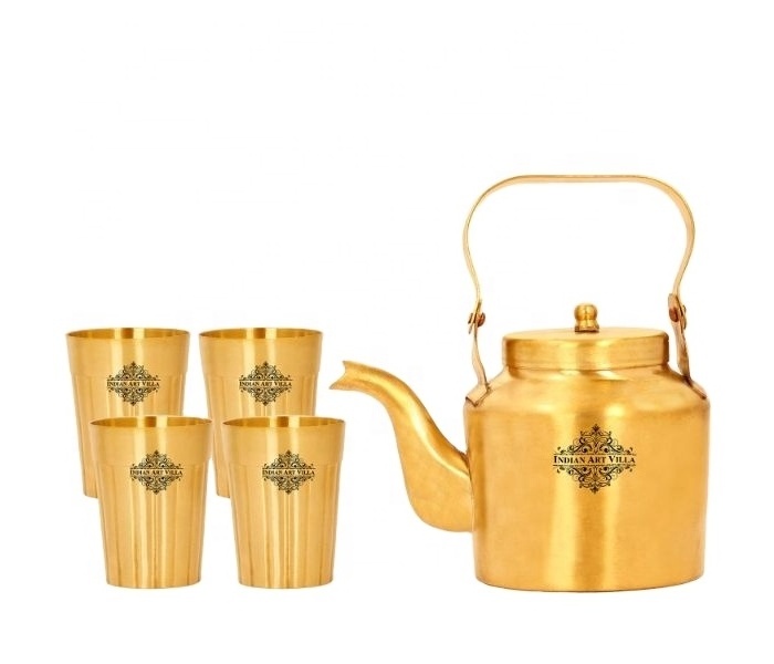 Unique Brass Teapot Kettle With 4 Glasses At Offer Price Eco Friendly Product Manufacturers From India