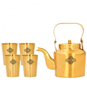 Unique Brass Teapot Kettle With 4 Glasses At Offer Price Eco Friendly Product Manufacturers From India