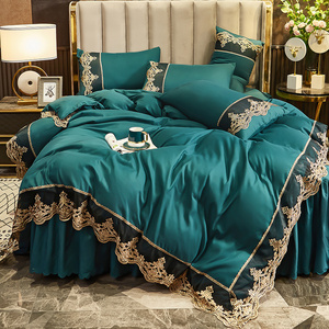 Custom high quality Custom luxury embroidery bed skirt set home high quality polyester fabric bed skirt bedding set Duvet set