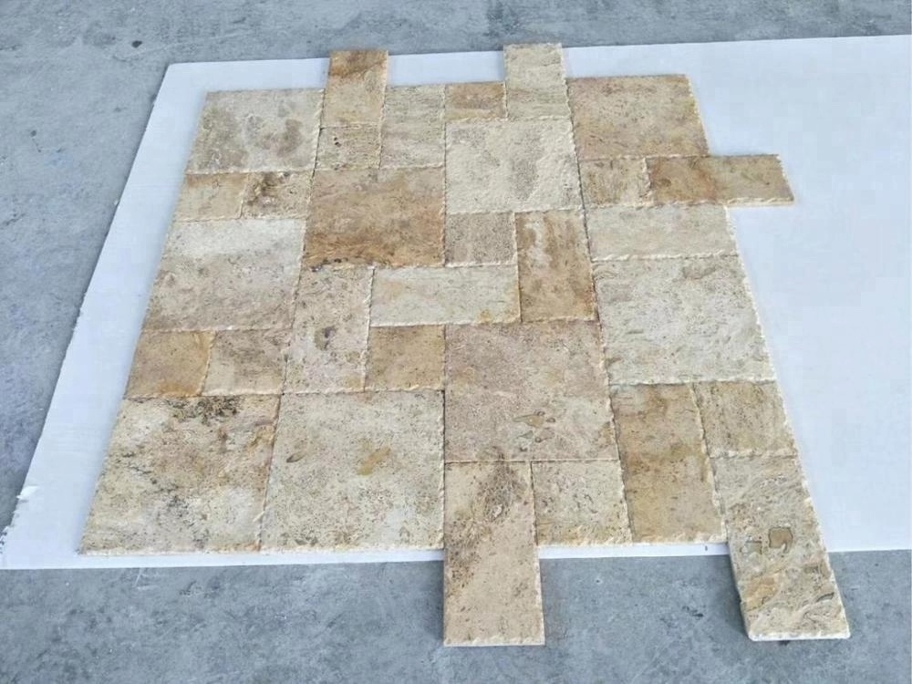 French pattern ivory tumbled travertine paver for pool