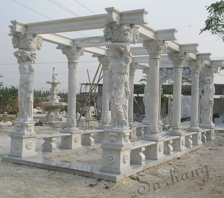 2018 hot sale natural marble made hand carved garden roman stone gazebo