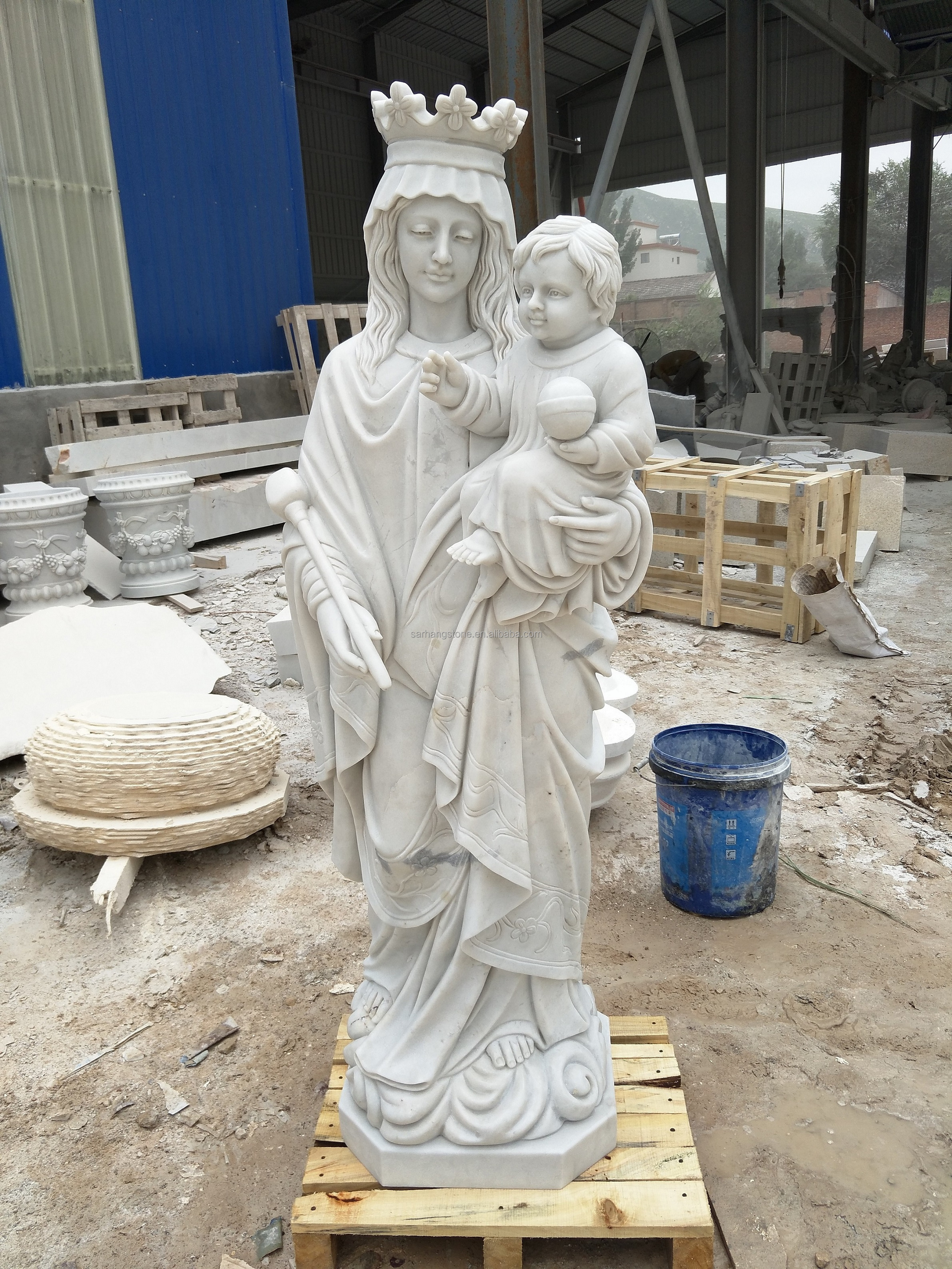 Decorative Church Life Size Catholic Religious Statue Marble Virgin Mary And Baby Jesus Sculpture Stone Mother Mary Statues