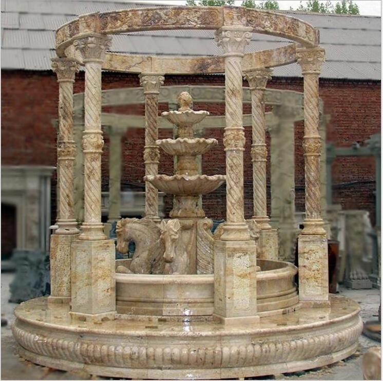 Garden ancient greek style  White Stone Marble Gazebo Sculpture with Wrought steel Roof