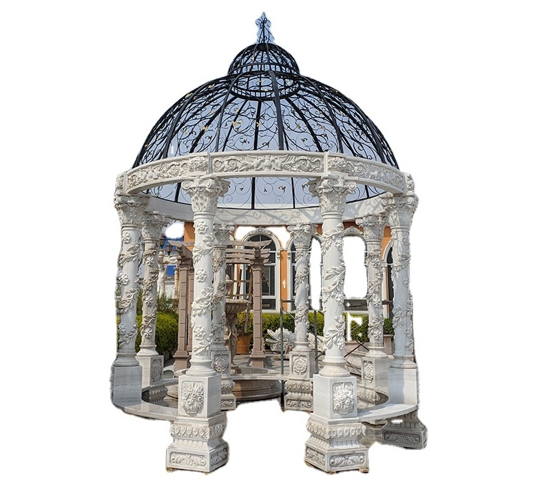 High quality hand carved outdoor life size marble round gazebo