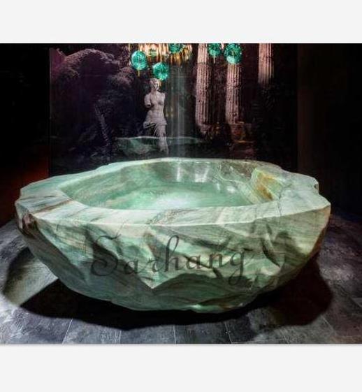 Luxury Green Freestanding Natural Solid Marble Bathtub For Five Star Hotel