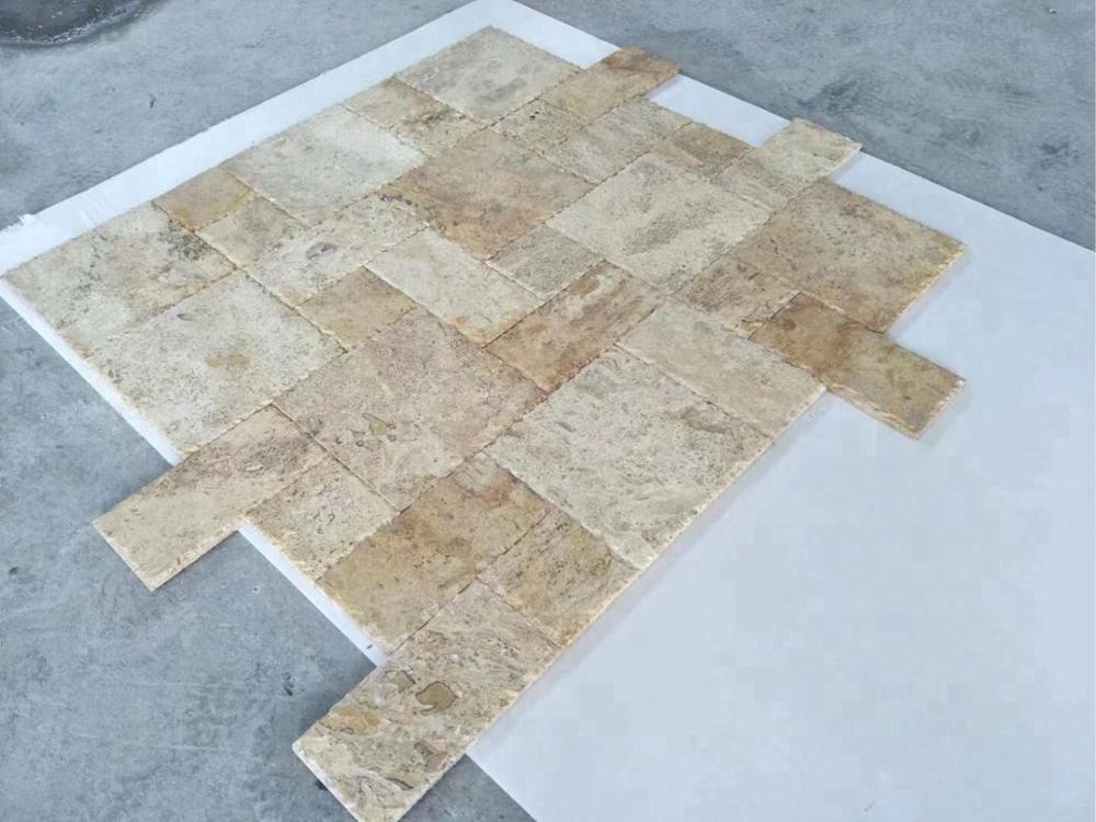 French pattern ivory tumbled travertine paver for pool