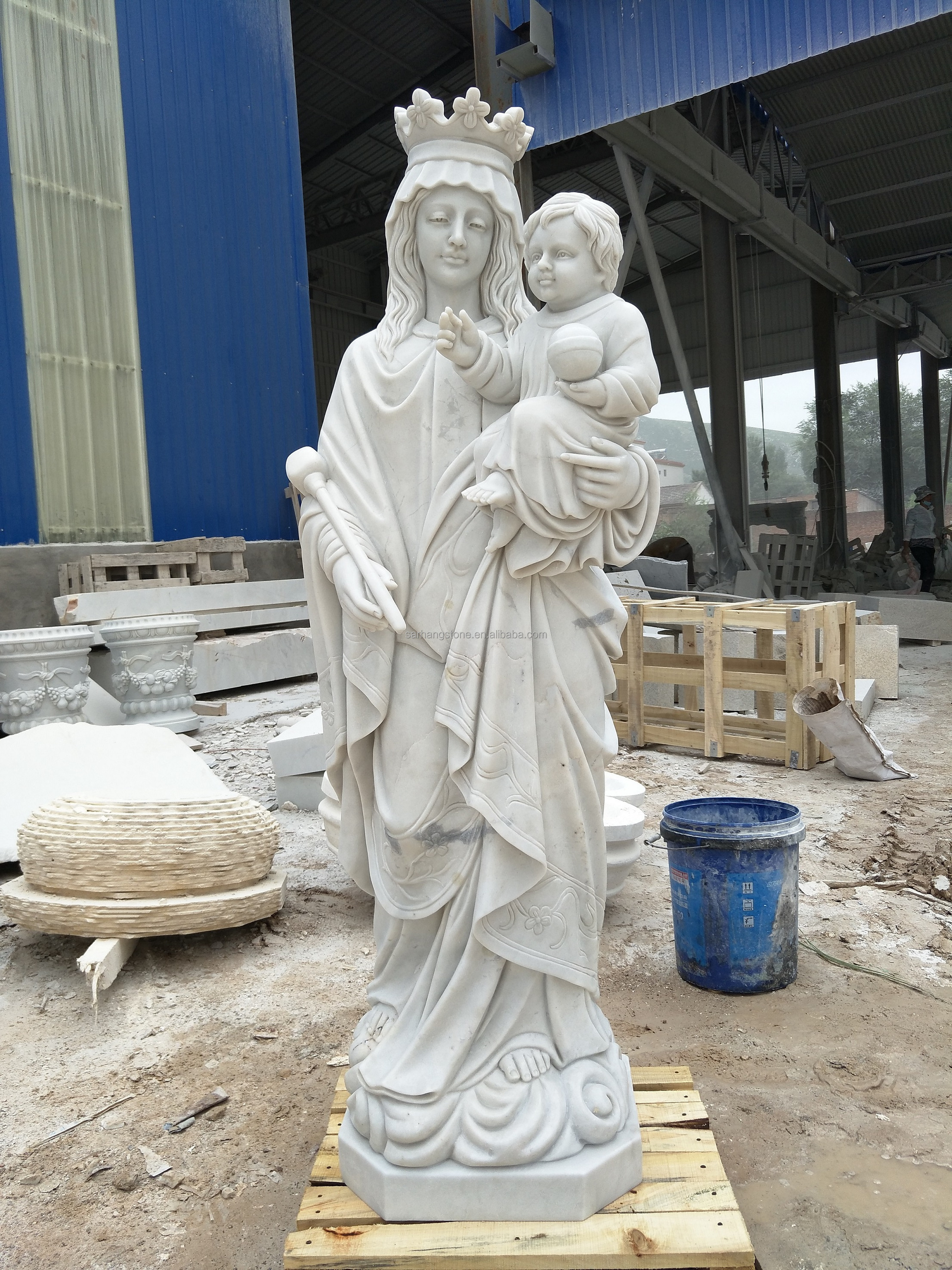 Decorative Church Life Size Catholic Religious Statue Marble Virgin Mary And Baby Jesus Sculpture Stone Mother Mary Statues