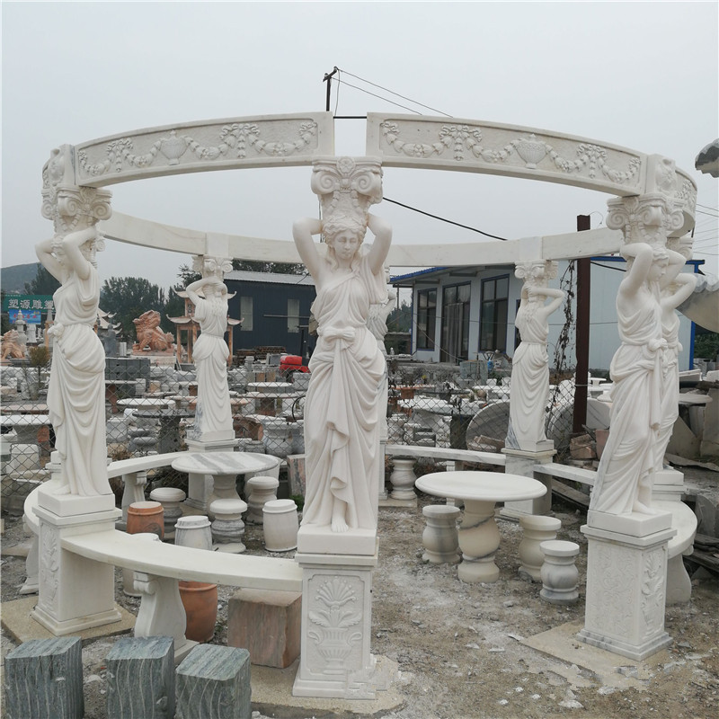 2018 hot sale natural marble made hand carved garden roman stone gazebo