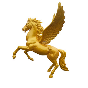 Brass Animal Golden Horse Pegasus Sculpture with Wings Flying Horse Statue