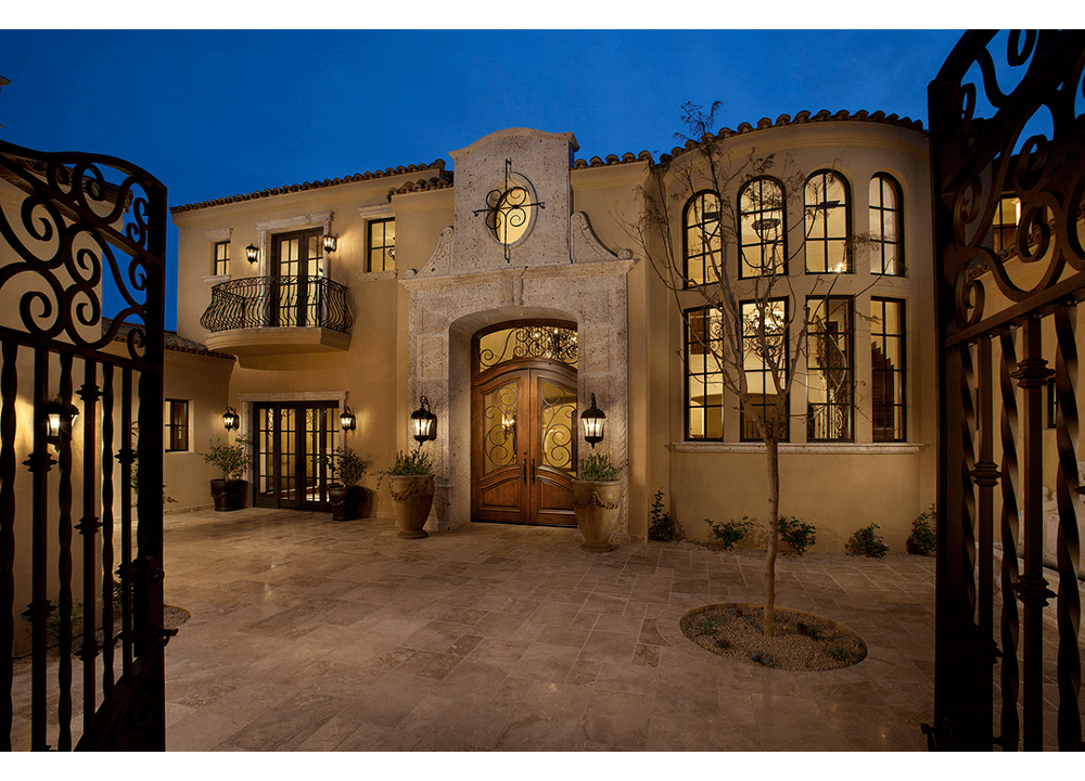 Exterior arched marble stone door surround