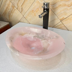 Luxury Design Pink Onyx Stone Wash Basin Natural Marble Countertop Sink for Hotel