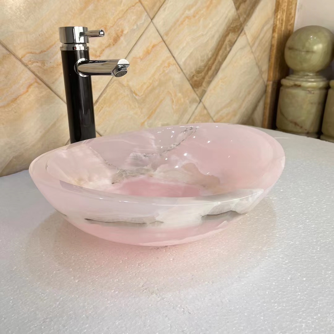 Luxury Design Pink Onyx Stone Wash Basin Natural Marble Countertop Sink for Hotel