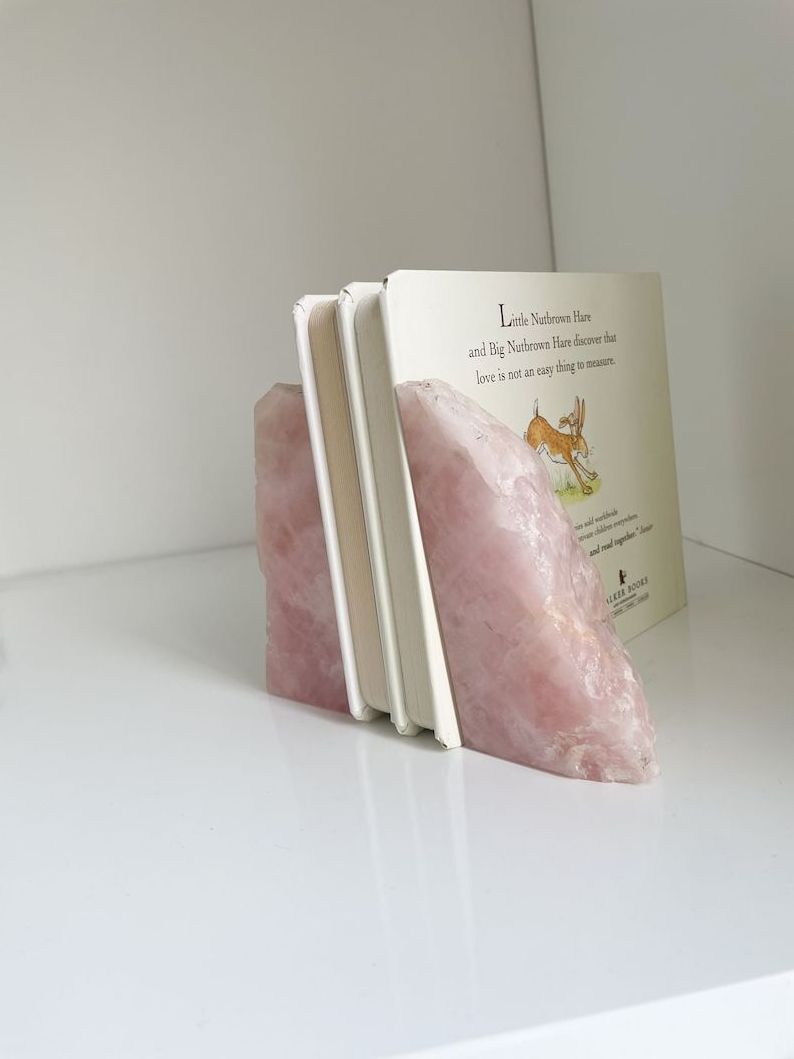 Hot Sale Natural Rose Quartz Bookends agate bookends stone decorative Gold Leaf Bookends Engagement Gift Dorm Decor Best