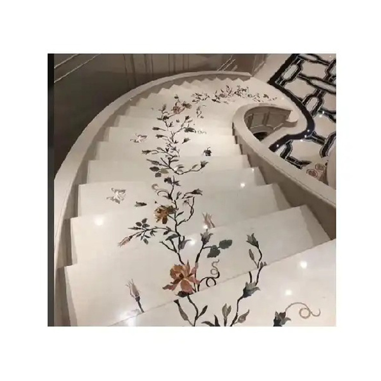 Elegant Design Top Quality Natural Marble Granite Stone Straight Floating Stairs Indoor Marble Inlay Staircase for Villa