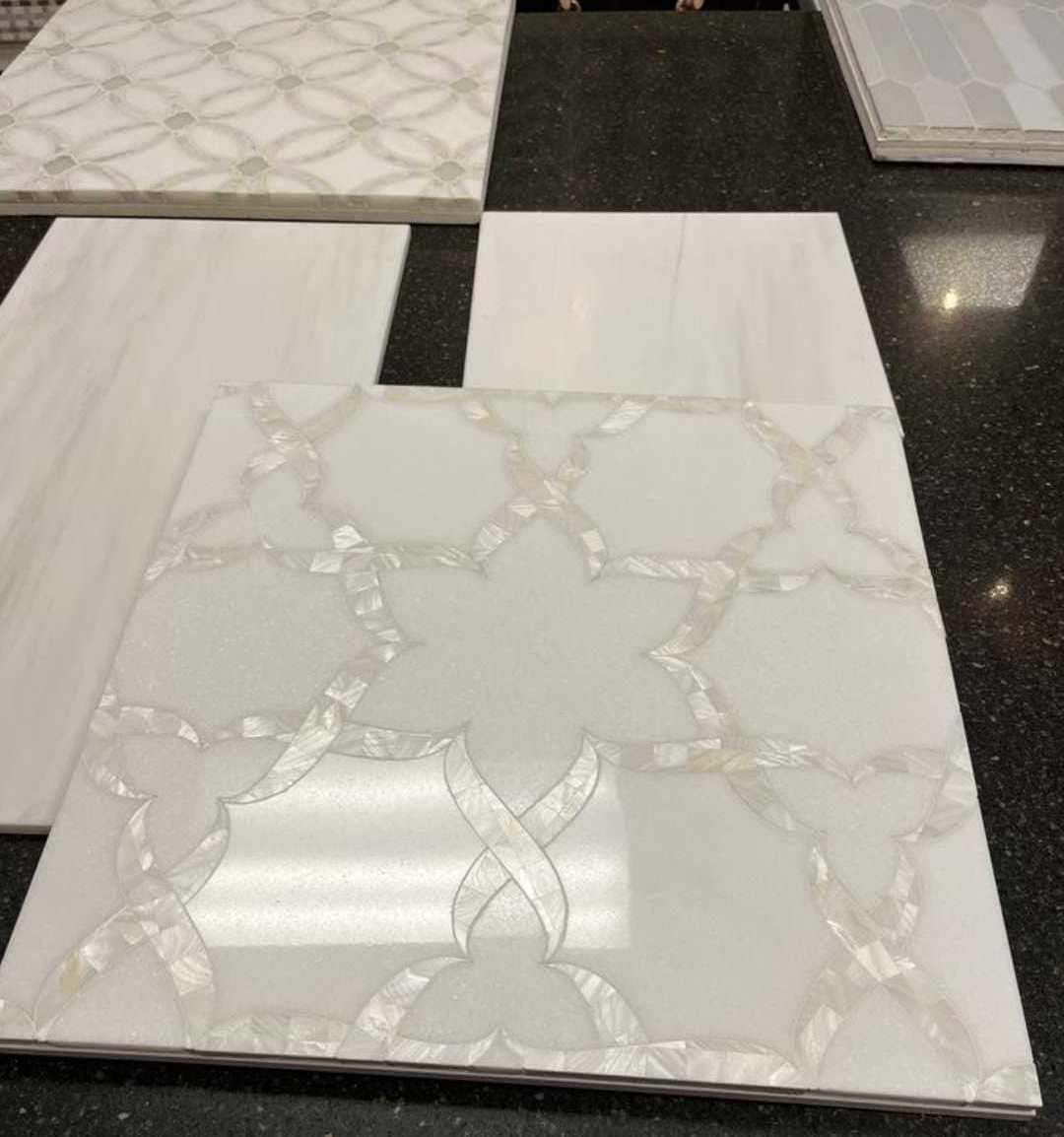 Backsplash kitchen tiles/ mother of pearl tile/ wall decorations for home  brass inlay tile mosaic craft