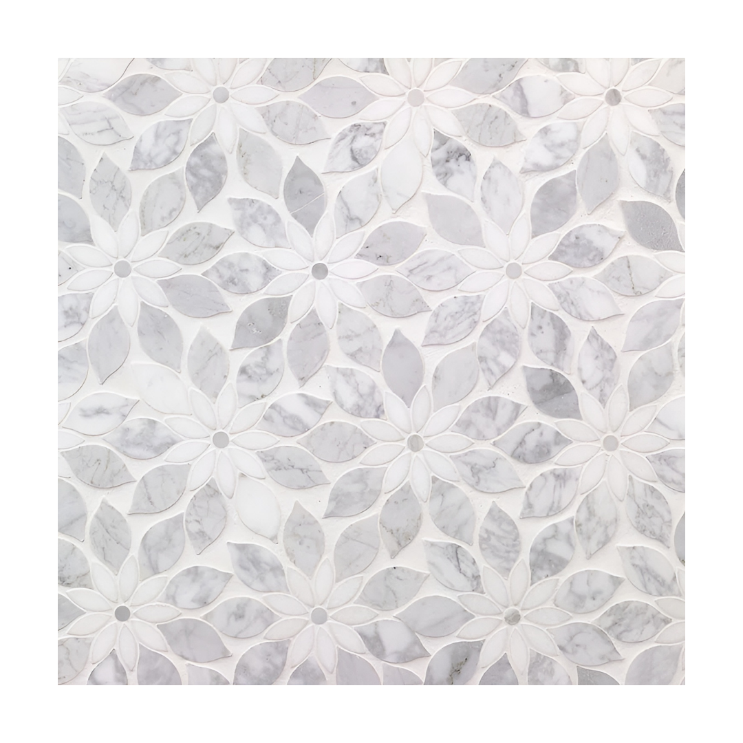 mix marble mosaic tile marble mosaic wall tile Backsplash And Bathroom Wall Tile Waterjet Flower Pattern Marble Mosaic Brass