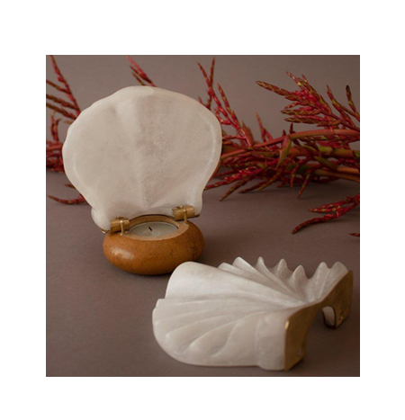 Shell Alabaster Candle Holder Beautiful white alabaster hand-carved  Made in India White Alabaster Tealight Candle Holders