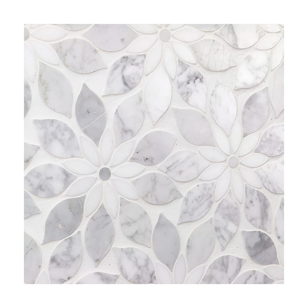 mix marble mosaic tile marble mosaic wall tile Backsplash And Bathroom Wall Tile Waterjet Flower Pattern Marble Mosaic Brass