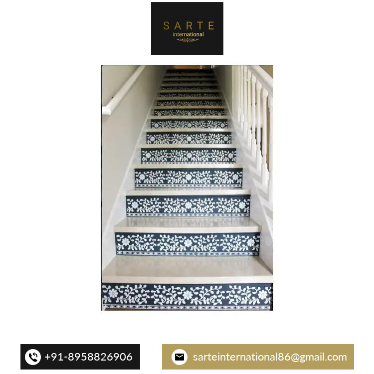 Elegant Design Top Quality Natural Marble Granite Stone Straight Floating Stairs Indoor Marble Inlay Staircase for Villa