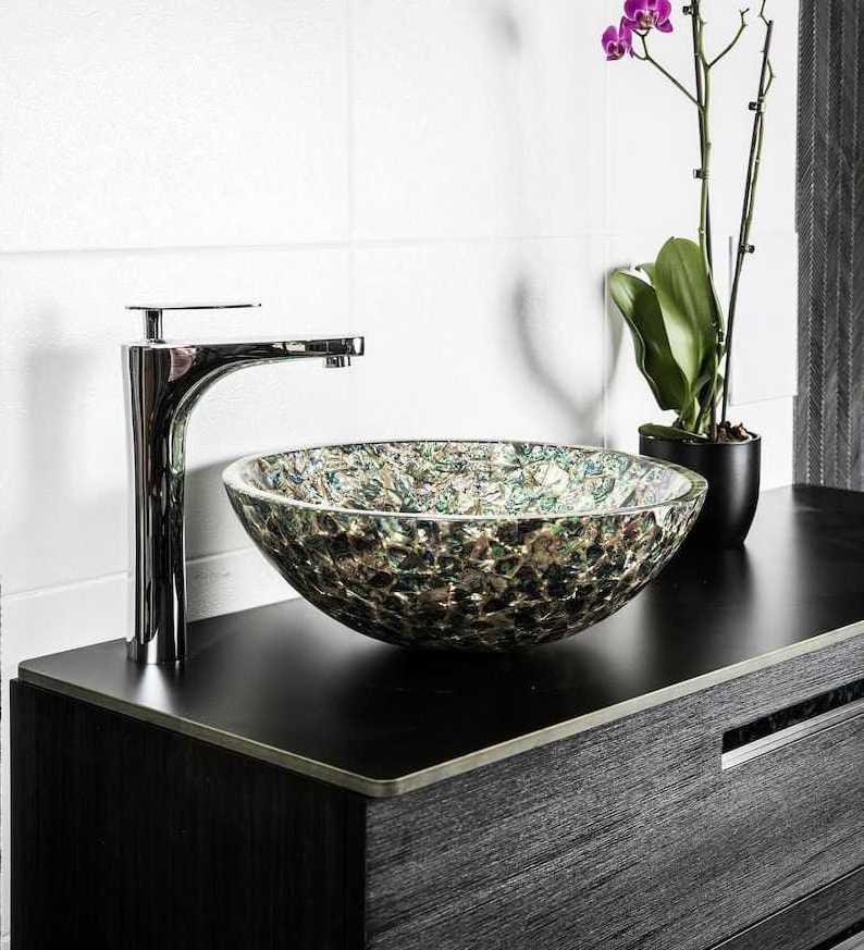 Paua Shell Shining Wash Basin  Abalone Sink Wash Basin made in Sea shells Mother of Pearl New Zealand  for Kitchen and Bathroom