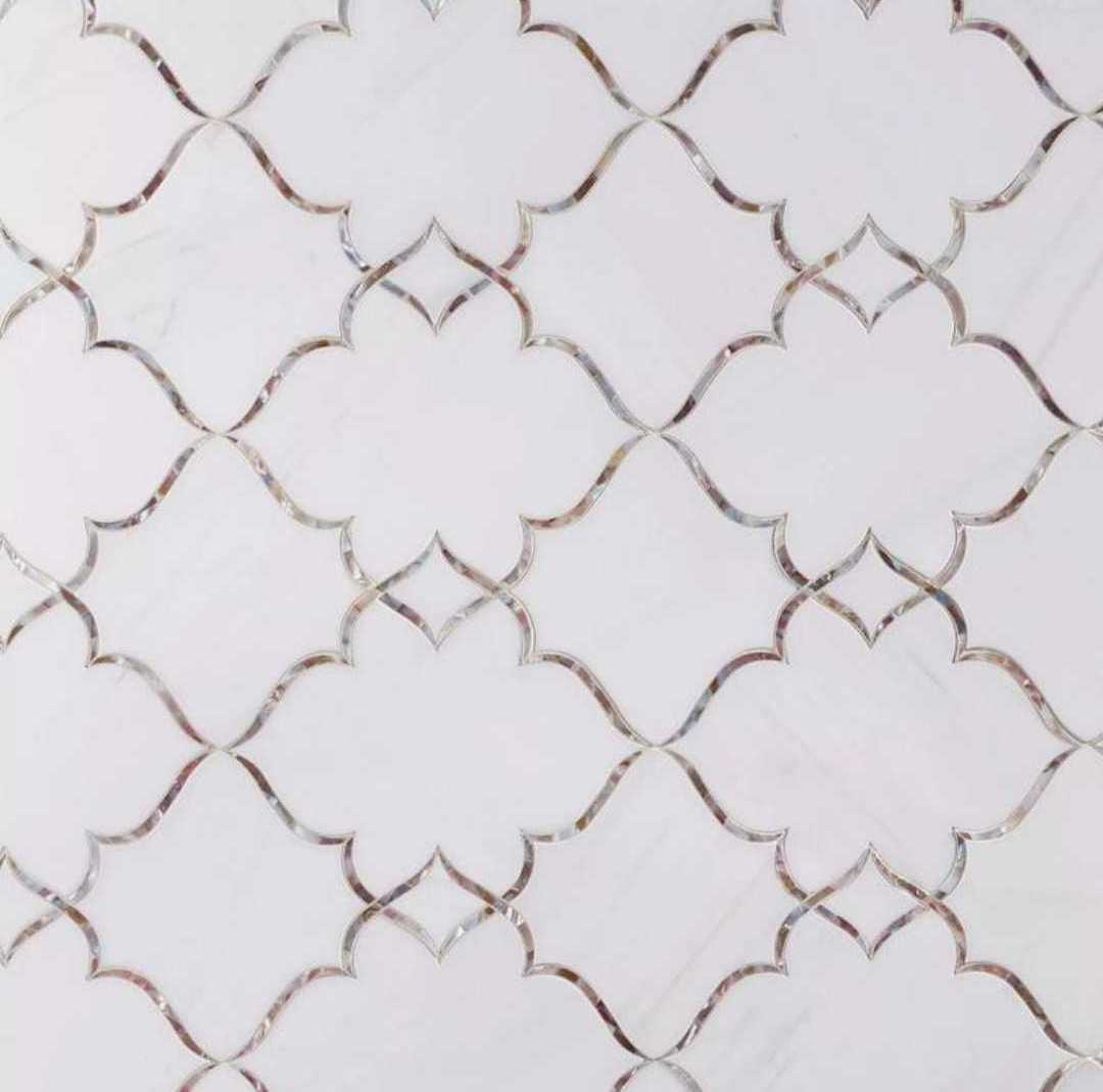 Backsplash kitchen tiles/ mother of pearl tile/ wall decorations for home  brass inlay tile mosaic craft