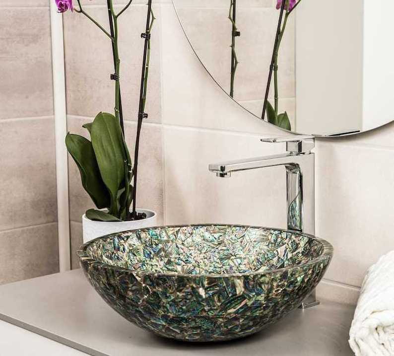 Paua Shell Shining Wash Basin  Abalone Sink Wash Basin made in Sea shells Mother of Pearl New Zealand  for Kitchen and Bathroom