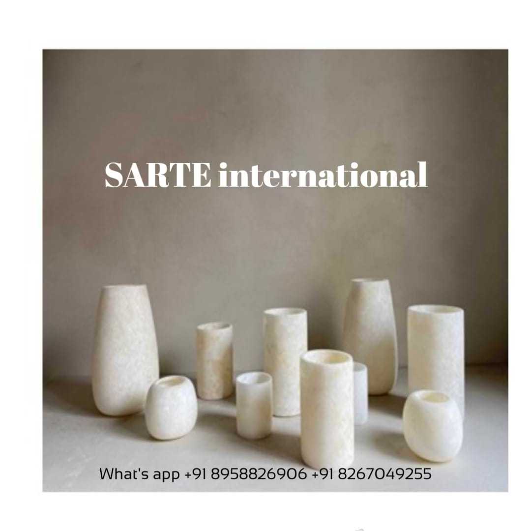 hurricane candle holders Alabaster stone  cylindrical shape  Indian Factory Wholesale Modern White Candle Vessel Jar