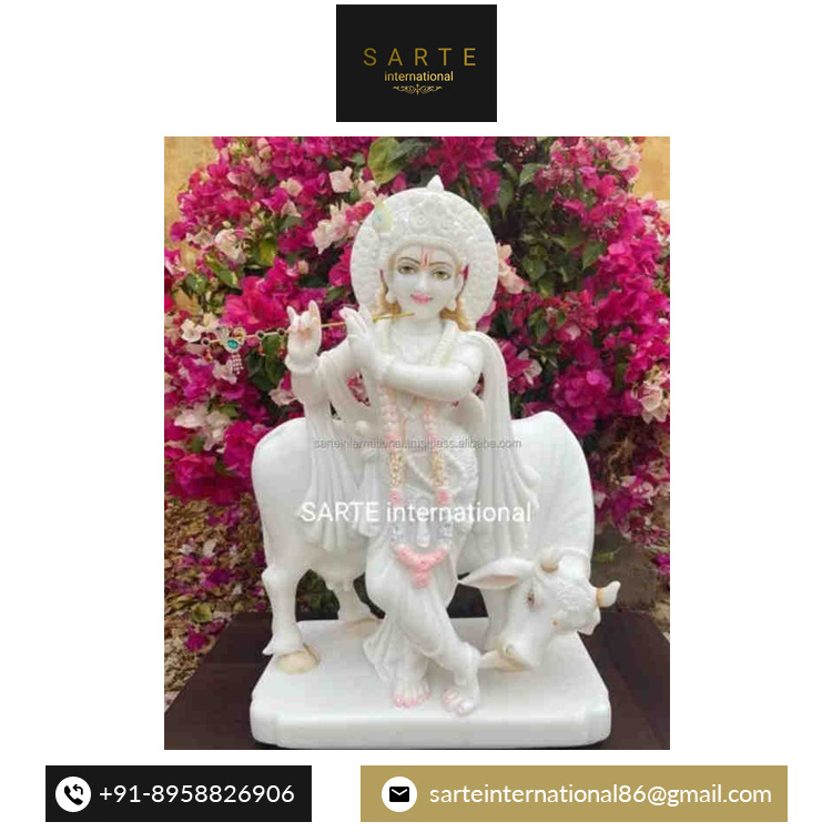 Stone Carvings and Sculptures Religious Statues & Radha Krishna Statue Indian White Marble Lord Radha Krishna Murti