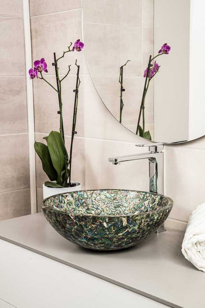 Paua Shell Shining Wash Basin  Abalone Sink Wash Basin made in Sea shells Mother of Pearl New Zealand  for Kitchen and Bathroom