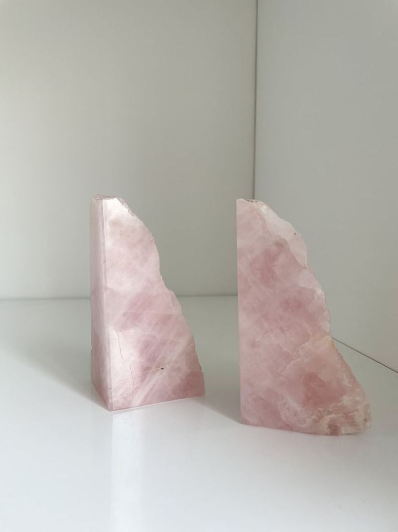 Hot Sale Natural Rose Quartz Bookends agate bookends stone decorative Gold Leaf Bookends Engagement Gift Dorm Decor Best