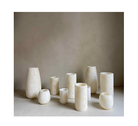 hurricane candle holders Alabaster stone  cylindrical shape  Indian Factory Wholesale Modern White Candle Vessel Jar