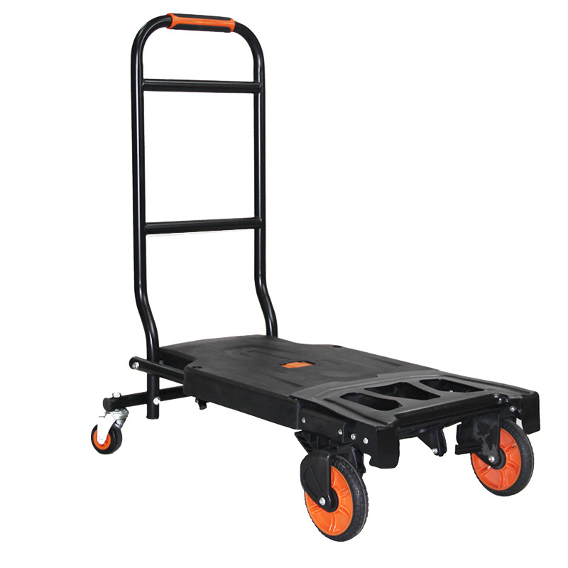 Outdoor Turnover Luggage Shopping Trolley Multifunctional Folding Plastic Trailer With Heavy Duty Swivel Plate Caster