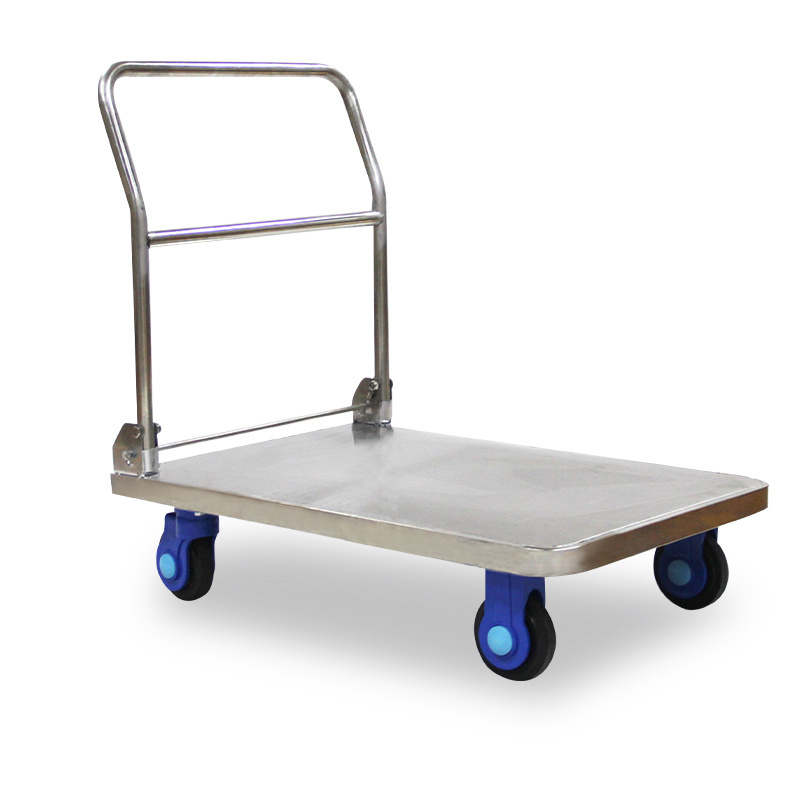 Anti-Corrosion Anti-Rust Cold Storage Trailer Seafood 201 Stainless Steel Platform Flatbed Hand Trolley Cart For Hospital