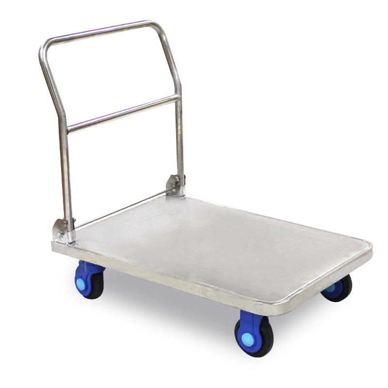 Anti-Corrosion Anti-Rust Cold Storage Trailer Seafood 201 Stainless Steel Platform Flatbed Hand Trolley Cart For Hospital