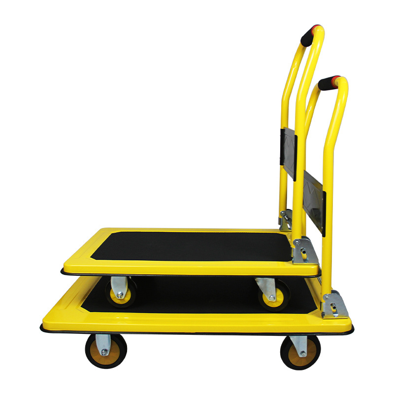 Iron Yellow Folding 4 Wheels 400kg Heavy Capacity Flat Bed HAND CART Trolley Low Bed Platform Trailer