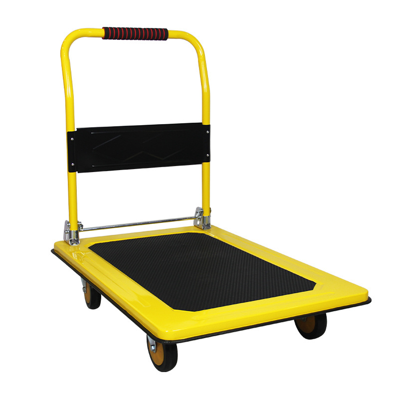 Iron Yellow Folding 4 Wheels 400kg Heavy Capacity Flat Bed HAND CART Trolley Low Bed Platform Trailer