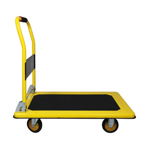 Iron Yellow Folding 4 Wheels 400kg Heavy Capacity Flat Bed HAND CART Trolley Low Bed Platform Trailer