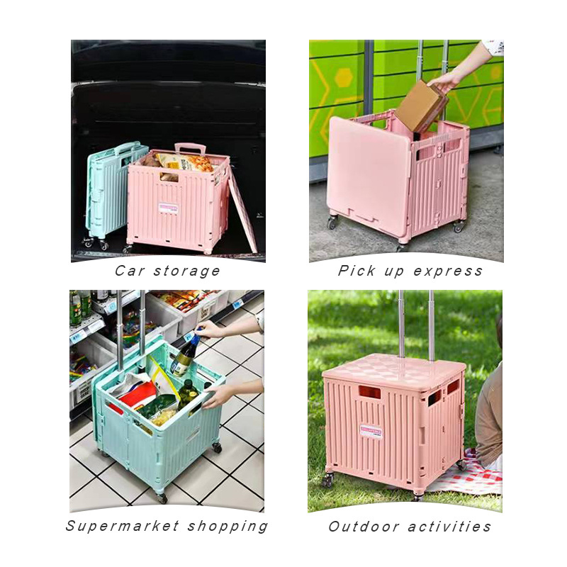 Silent four wheels fold shop cart plastic hand trolley supermarket portable basket trolley climbing multi-purpose plastic cart