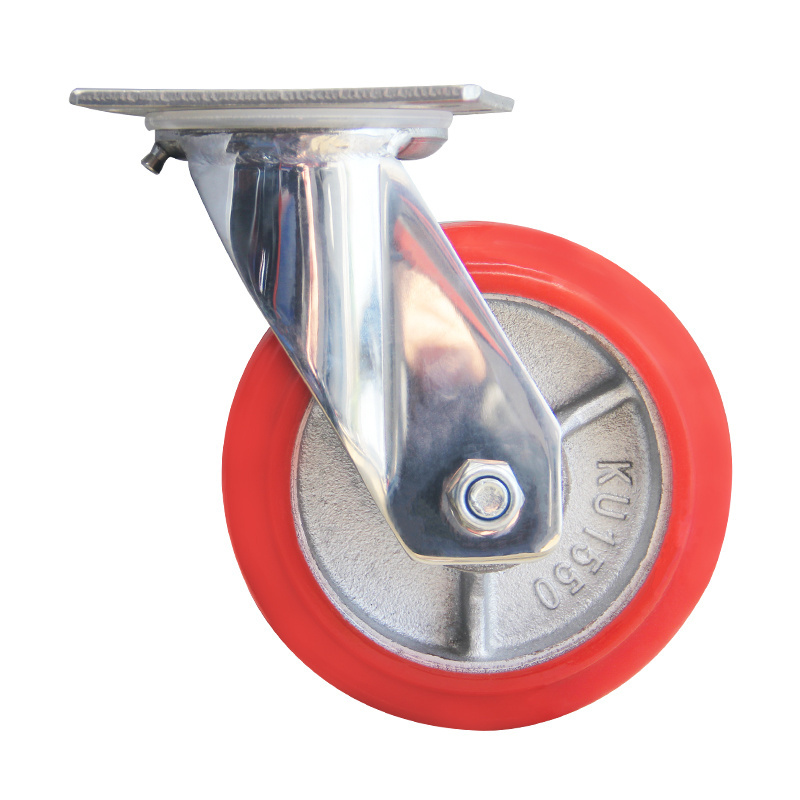 6inch heavy duty caster Korean style iron core PU Red casters with 304 stainless steel bracket heavy duty wheels for workbench