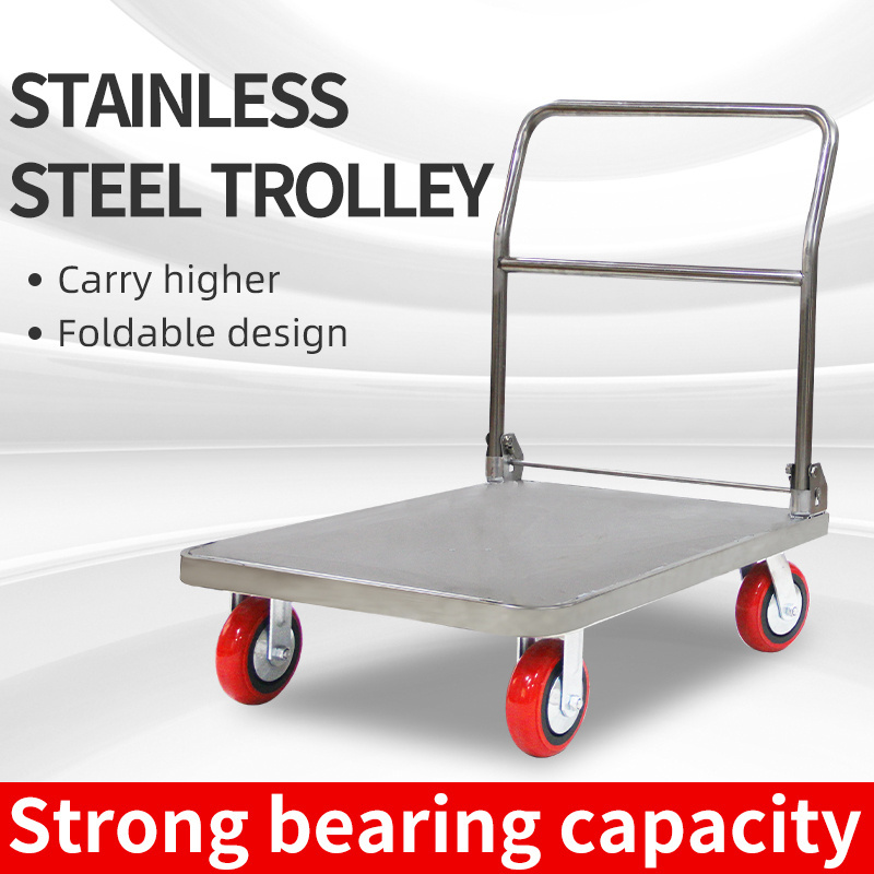 Heavy Duty Transport Tool Carts Stainless Steel SS Platform Trolley Storage Rolling Grocery Cart Foldable Hand Truck