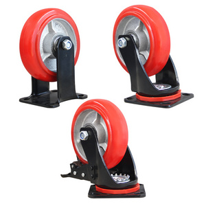 8 Inch Swivel Caster With Brake Universal Wheel Metal Scaffolding Wheels Red Trailer Stamping Bracket