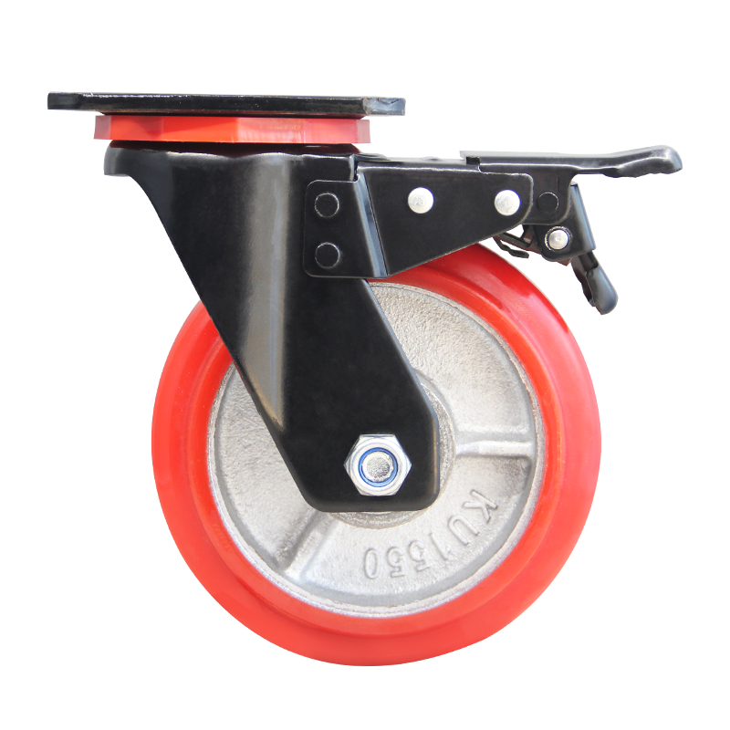 8 Inch Swivel Caster With Brake Universal Wheel Metal Scaffolding Wheels Red Trailer Stamping Bracket