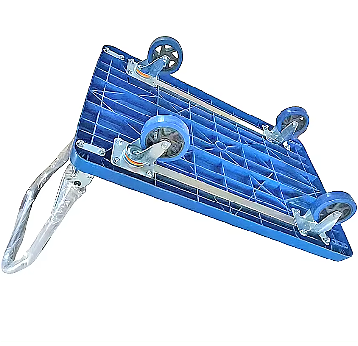 Blue 600*900mm Household Warehouse Express Delivery Small Cart Polyurethane 4-Wheel Plastic Tool Cart With Wheels